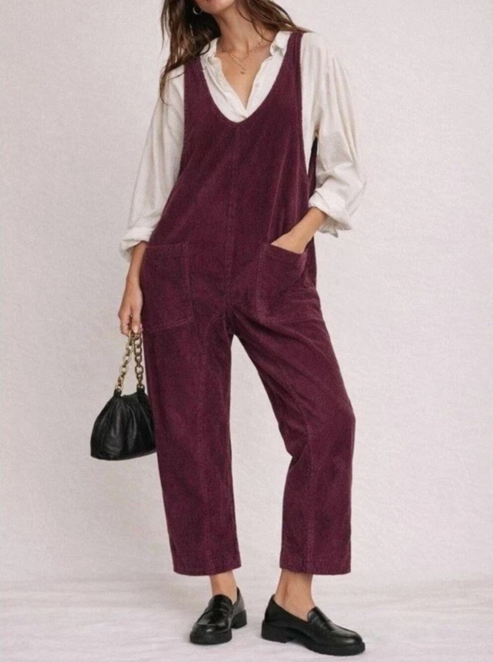 FREE PEOPLE High Roller Corduroy Jumpsuit Overalls Maroon Sz XS $118 {3J50}